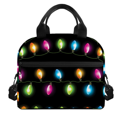 Colorful Christmas Lights Print Insulated Lunch Bag