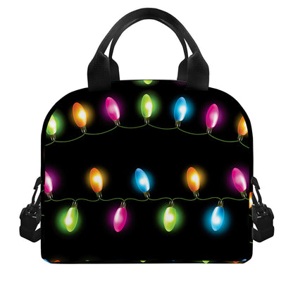 Colorful Christmas Lights Print Insulated Lunch Bag