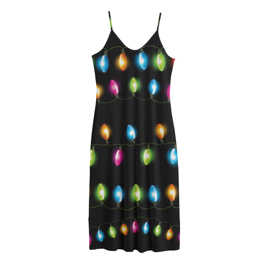 Colorful Christmas Lights Print Jersey Midi Cami Dress