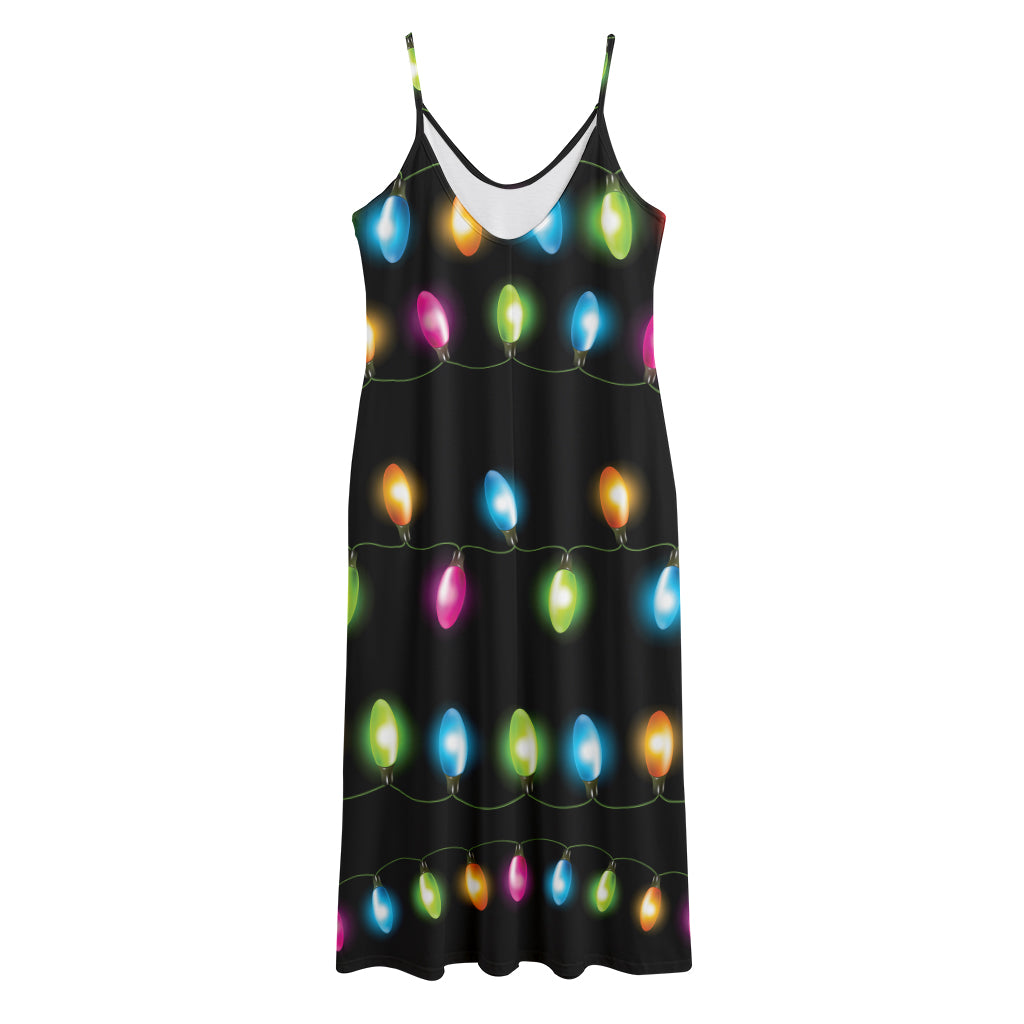 Colorful Christmas Lights Print Jersey Midi Cami Dress