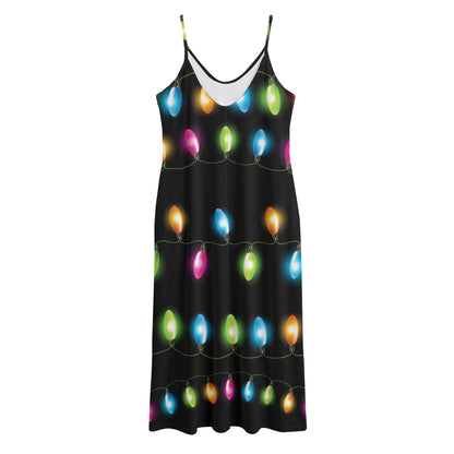 Colorful Christmas Lights Print Jersey Midi Cami Dress