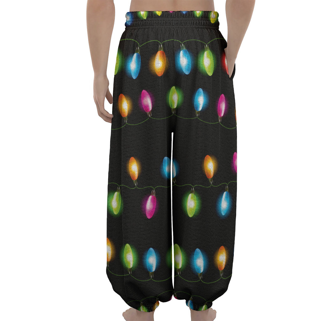 Colorful Christmas Lights Print Lantern Pants