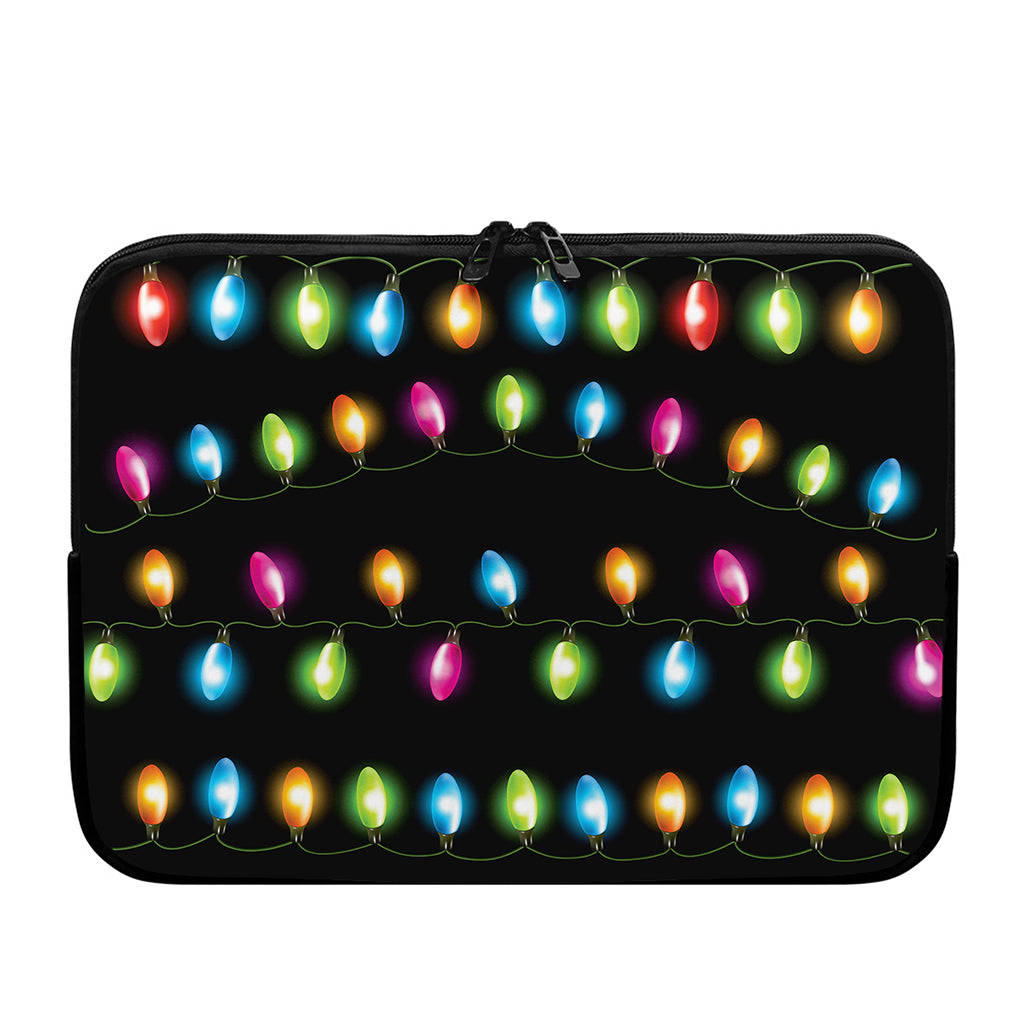 Colorful Christmas Lights Print Laptop Sleeve