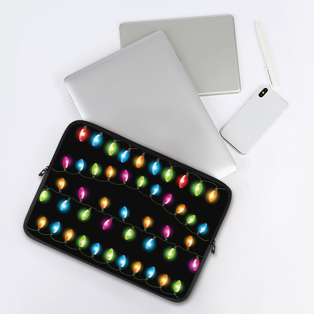 Colorful Christmas Lights Print Laptop Sleeve