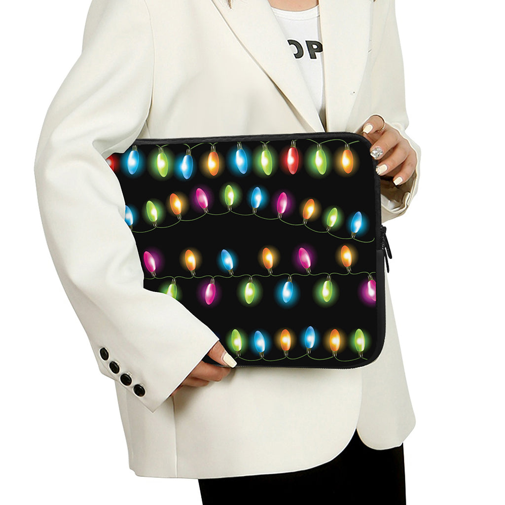 Colorful Christmas Lights Print Laptop Sleeve
