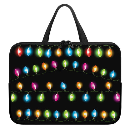 Colorful Christmas Lights Print Laptop Sleeve With Handle