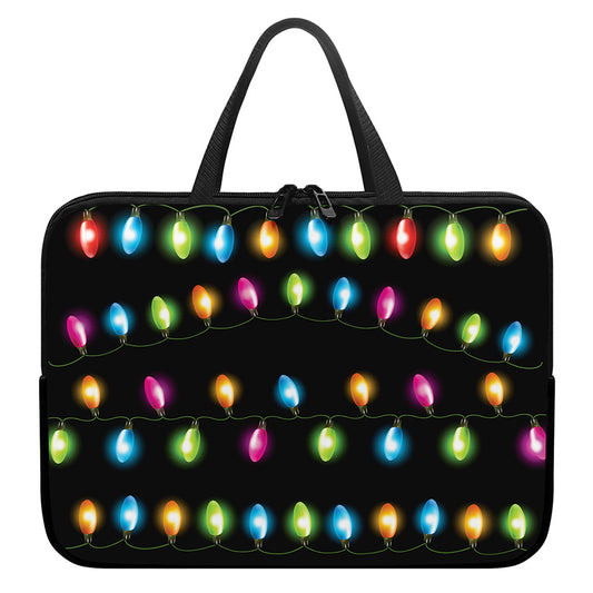Colorful Christmas Lights Print Laptop Sleeve With Handle
