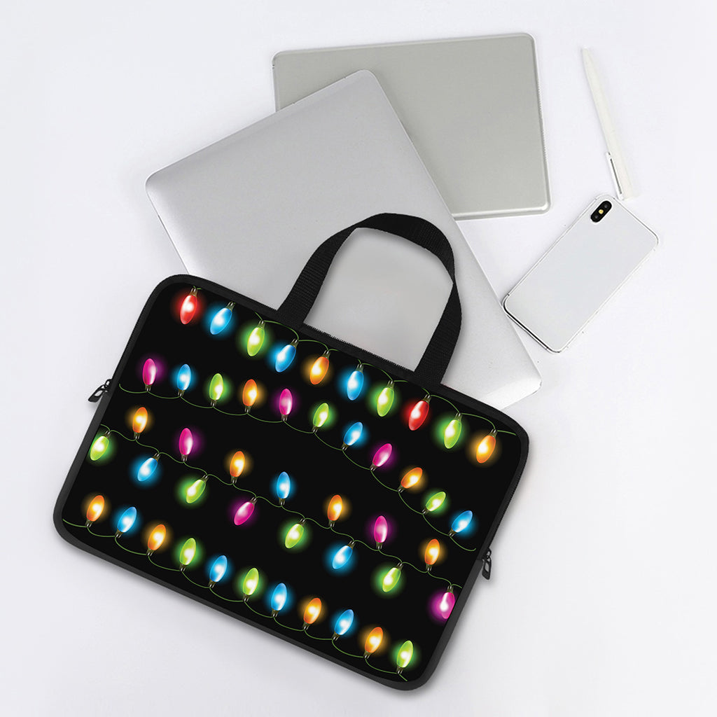 Colorful Christmas Lights Print Laptop Sleeve With Handle