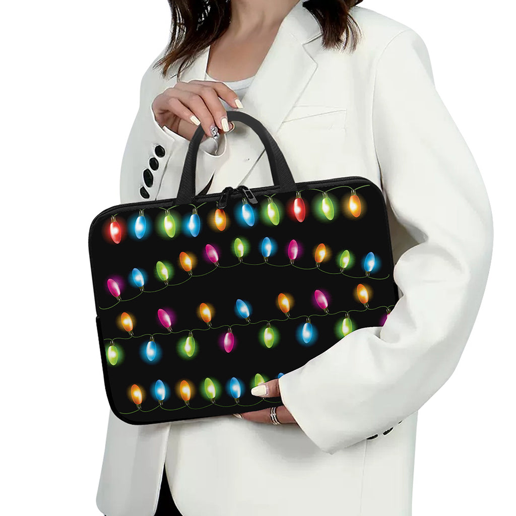 Colorful Christmas Lights Print Laptop Sleeve With Handle
