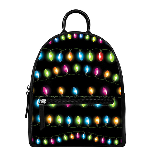 Colorful Christmas Lights Print Leather Backpack