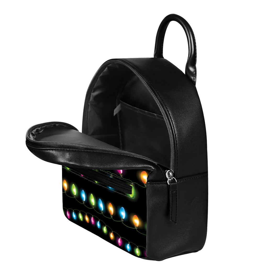 Colorful Christmas Lights Print Leather Backpack