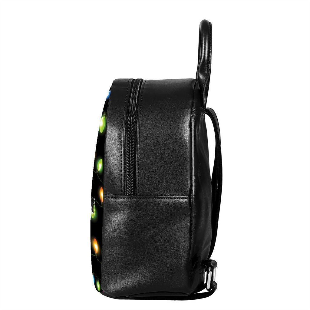 Colorful Christmas Lights Print Leather Backpack