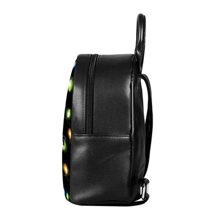 Colorful Christmas Lights Print Leather Backpack