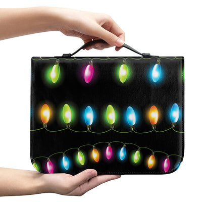 Colorful Christmas Lights Print Leather Bible Cover
