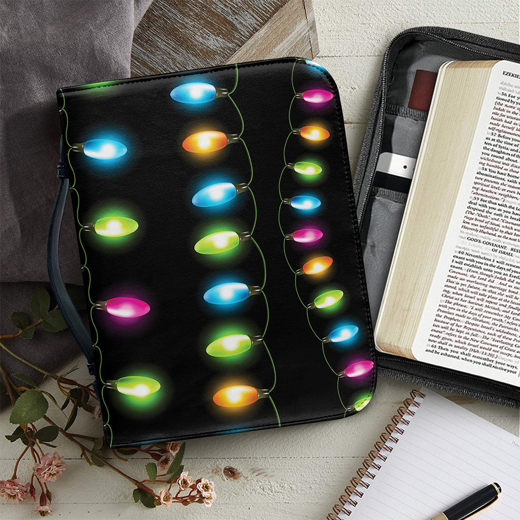 Colorful Christmas Lights Print Leather Bible Cover