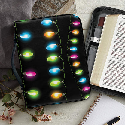 Colorful Christmas Lights Print Leather Bible Cover