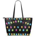 Colorful Christmas Lights Print Leather Tote Bag With Zipper