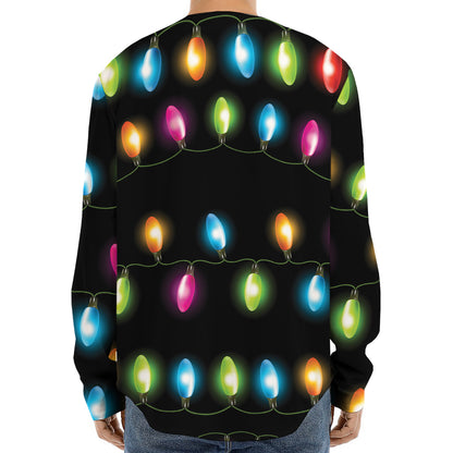 Colorful Christmas Lights Print Long Sleeve Baseball Jersey