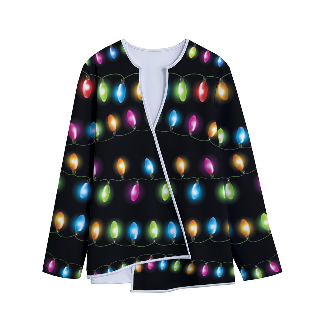 Colorful Christmas Lights Print Long Sleeve Short Coat