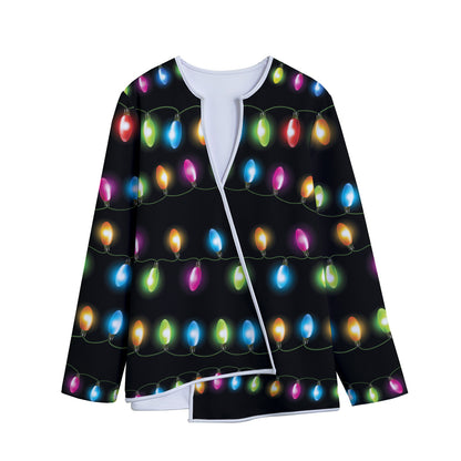 Colorful Christmas Lights Print Long Sleeve Short Coat