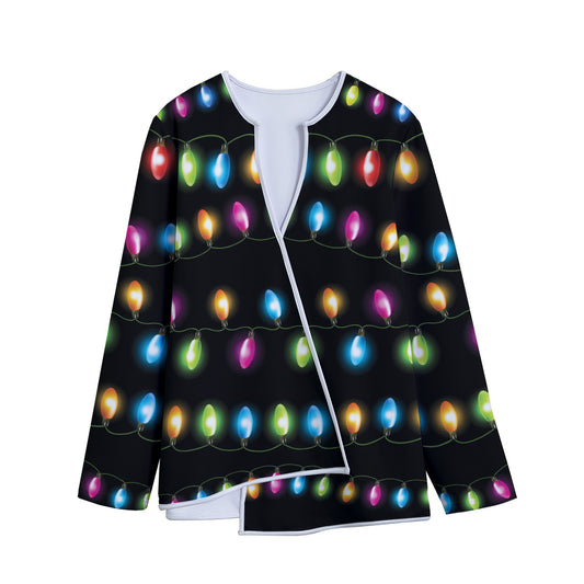 Colorful Christmas Lights Print Long Sleeve Short Coat