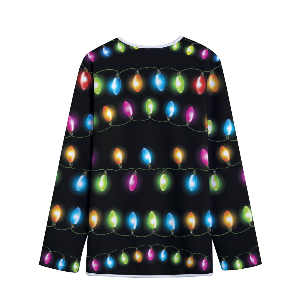 Colorful Christmas Lights Print Long Sleeve Short Coat