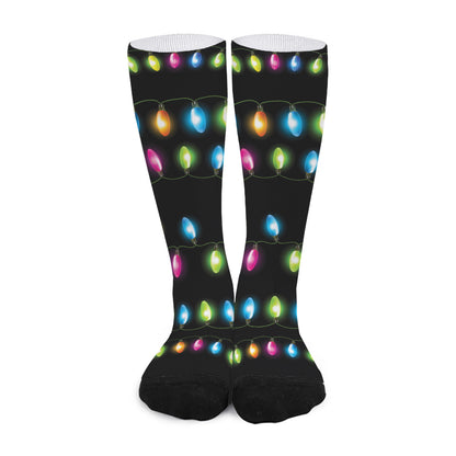 Colorful Christmas Lights Print Long Socks