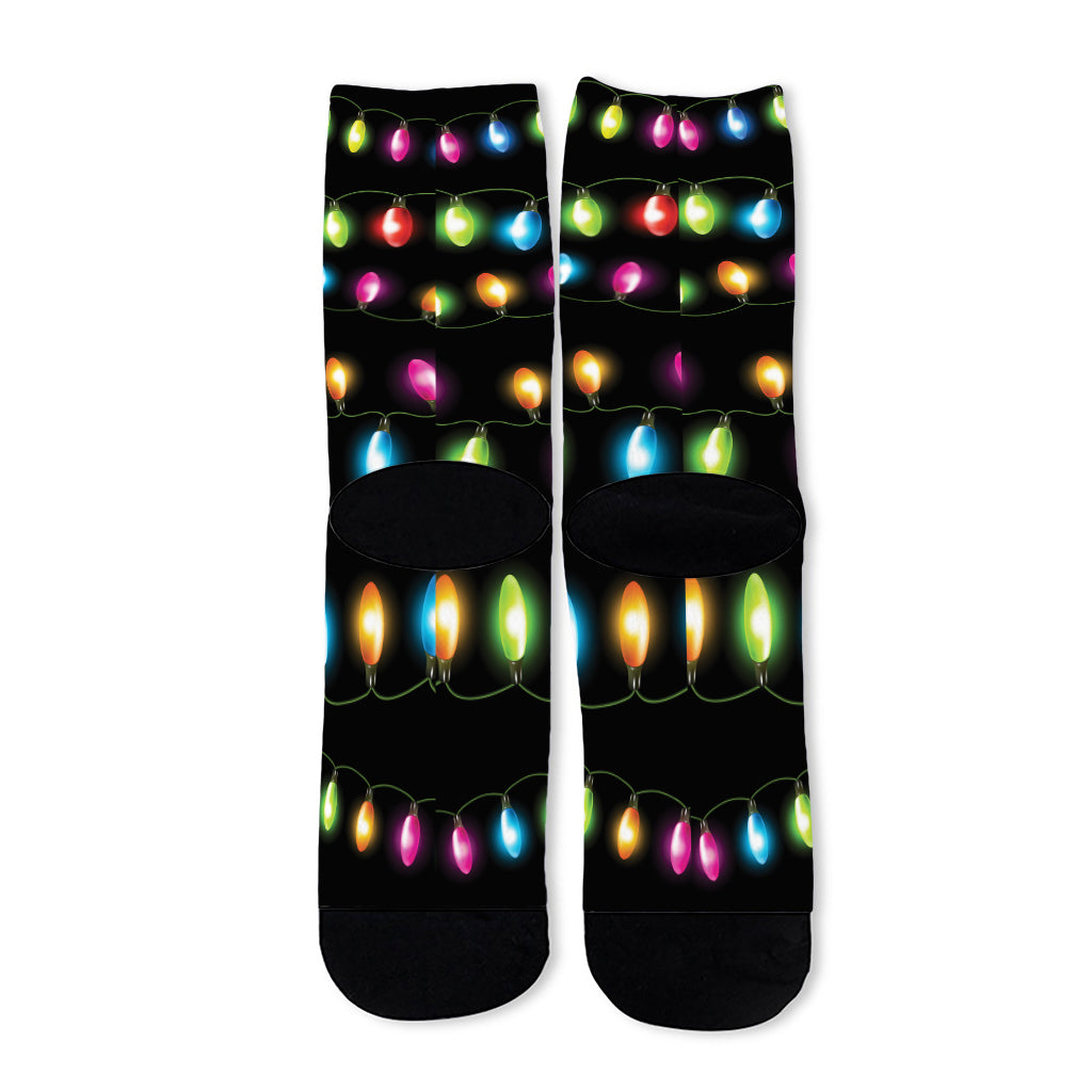 Colorful Christmas Lights Print Long Socks