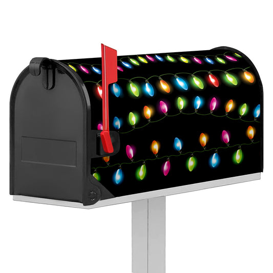 Colorful Christmas Lights Print Mailbox Cover