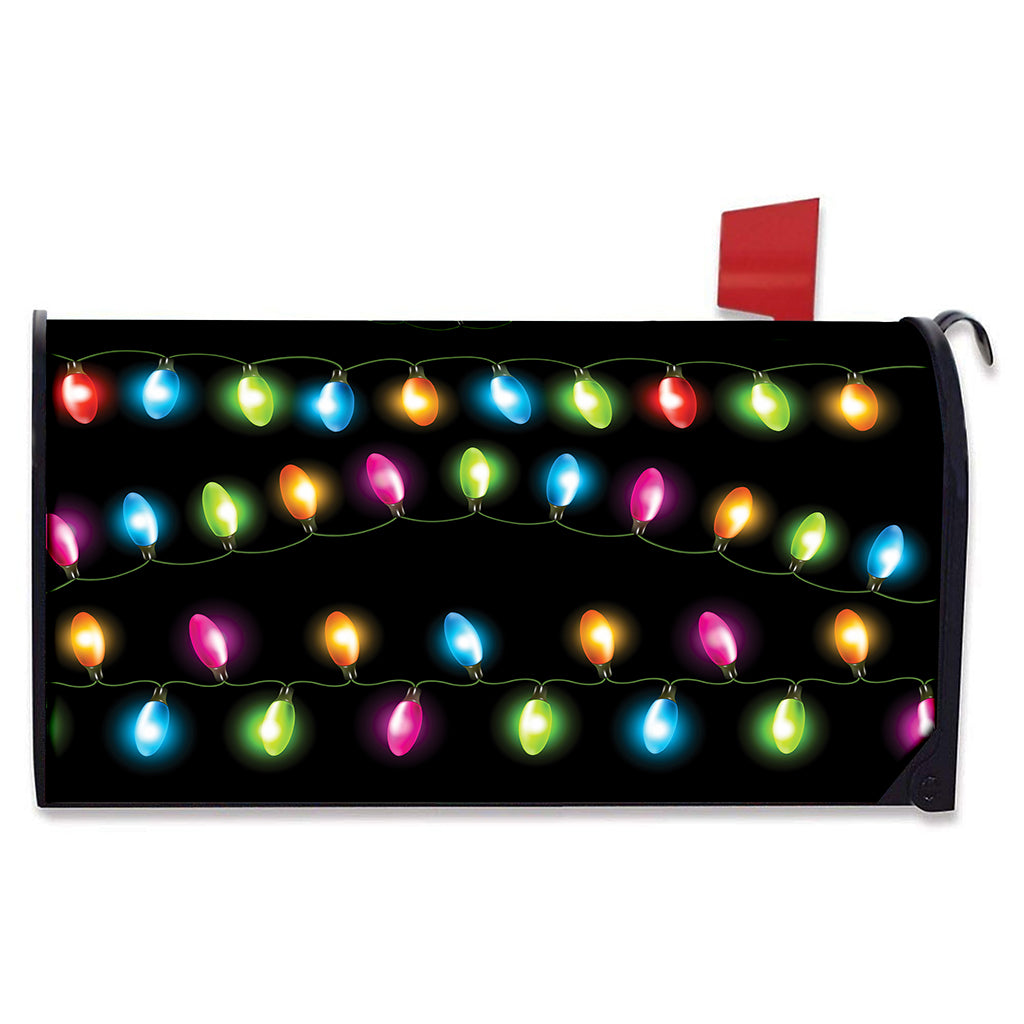 Colorful Christmas Lights Print Mailbox Cover
