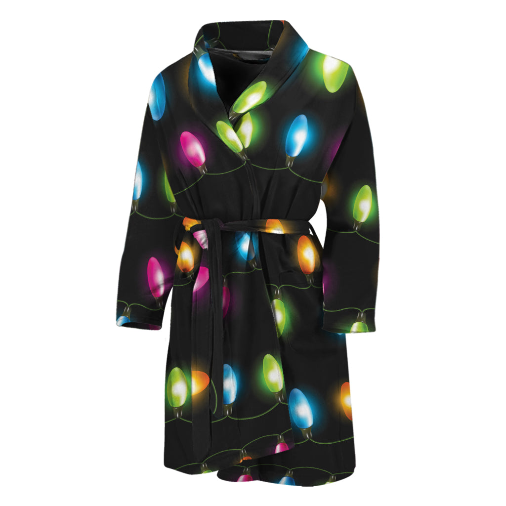 Colorful Christmas Lights Print Men's Bathrobe