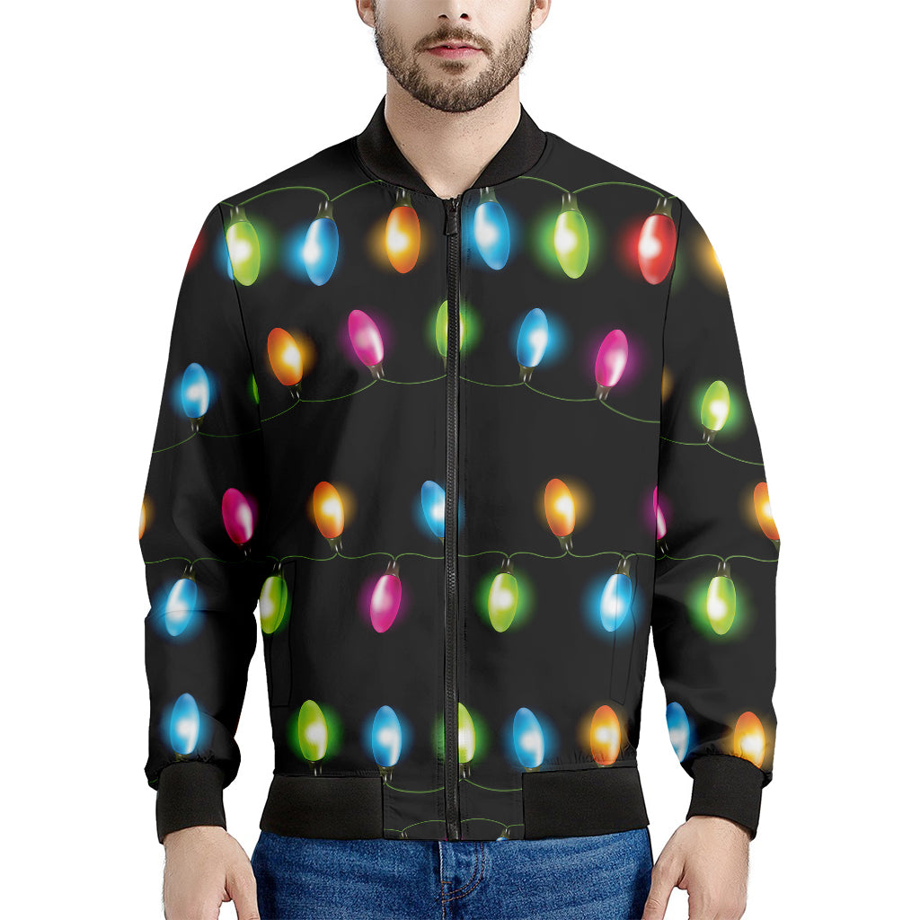 Colorful Christmas Lights Print Men's Bomber Jacket