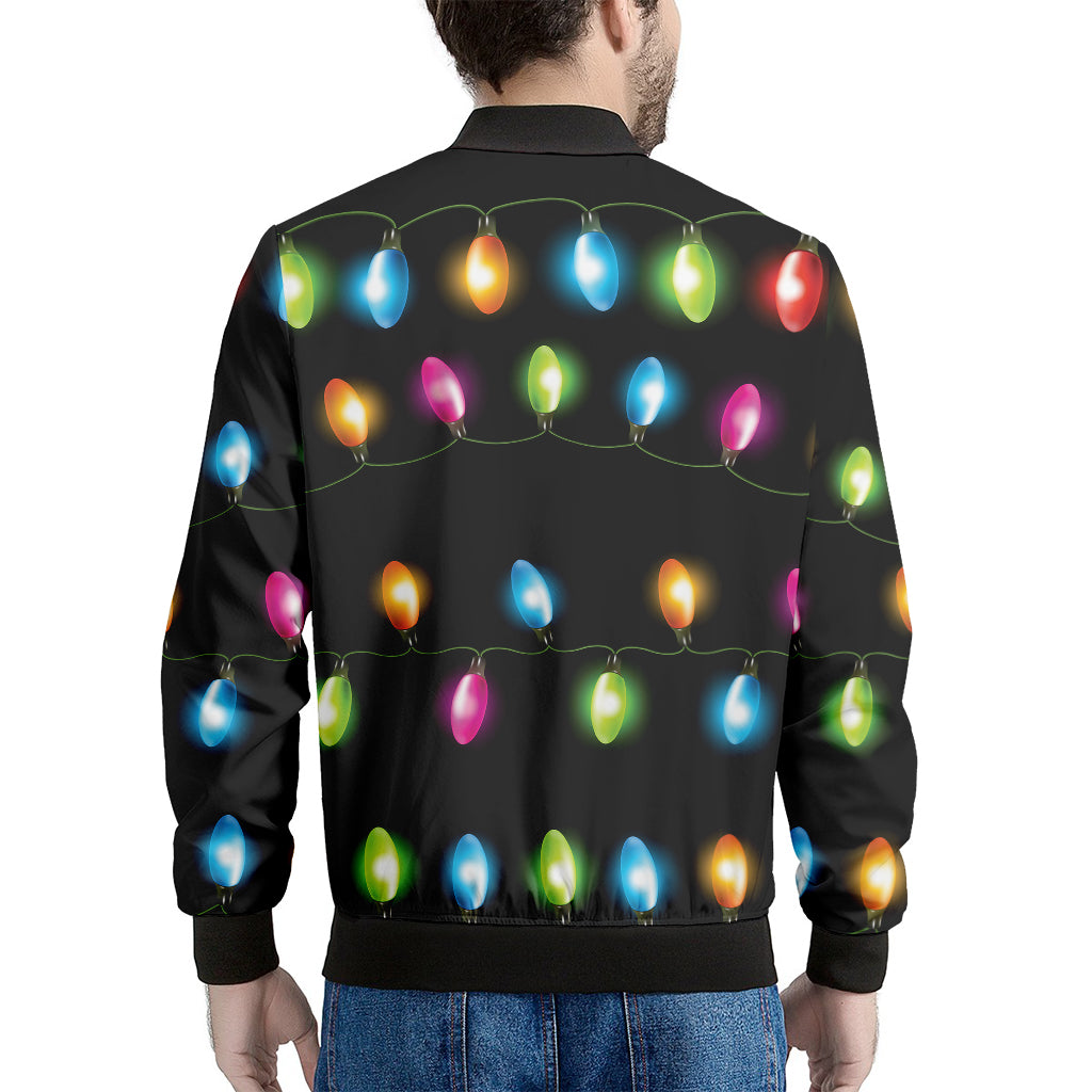 Colorful Christmas Lights Print Men's Bomber Jacket