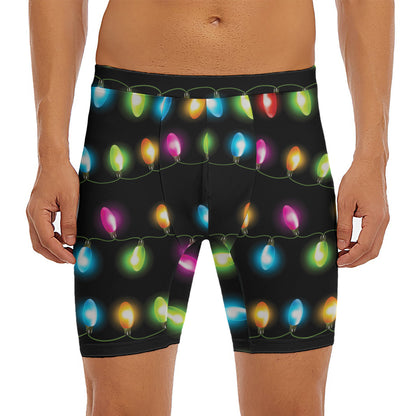 Colorful Christmas Lights Print Men's Long Boxer Briefs