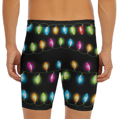 Colorful Christmas Lights Print Men's Long Boxer Briefs