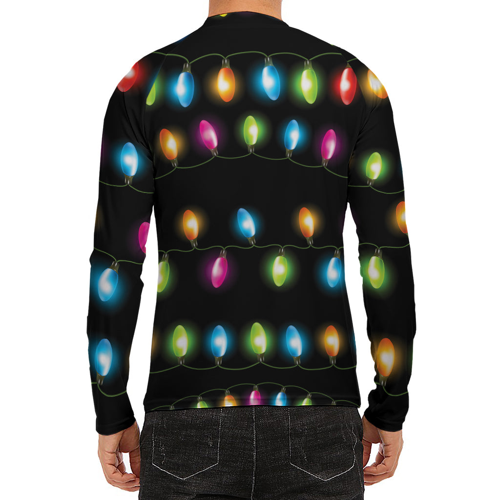 Colorful Christmas Lights Print Men's Long Sleeve Rash Guard