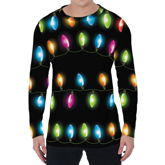 Colorful Christmas Lights Print Men's Long Sleeve T-Shirt