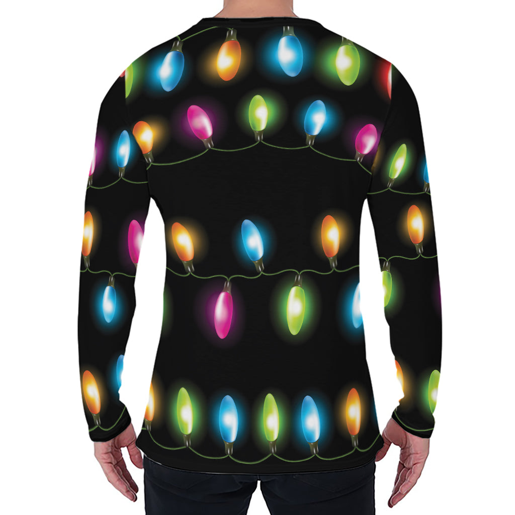 Colorful Christmas Lights Print Men's Long Sleeve T-Shirt