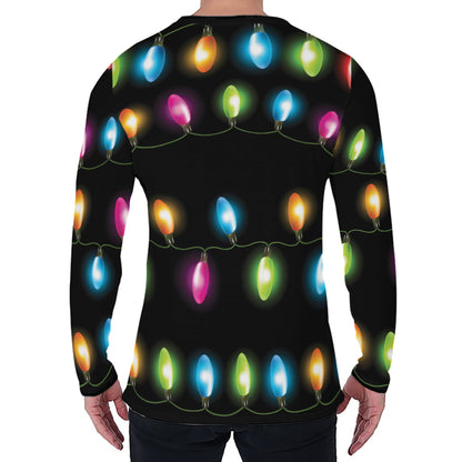 Colorful Christmas Lights Print Men's Long Sleeve T-Shirt