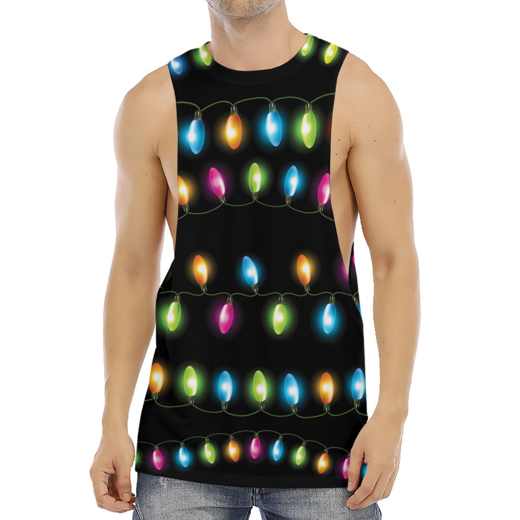 Colorful Christmas Lights Print Men's Muscle Tank Top