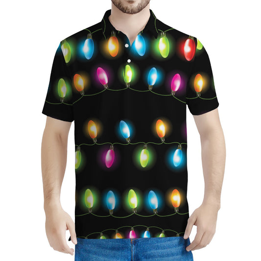 Colorful Christmas Lights Print Men's Polo Shirt