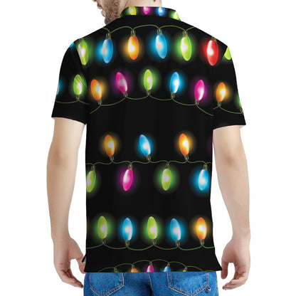 Colorful Christmas Lights Print Men's Polo Shirt