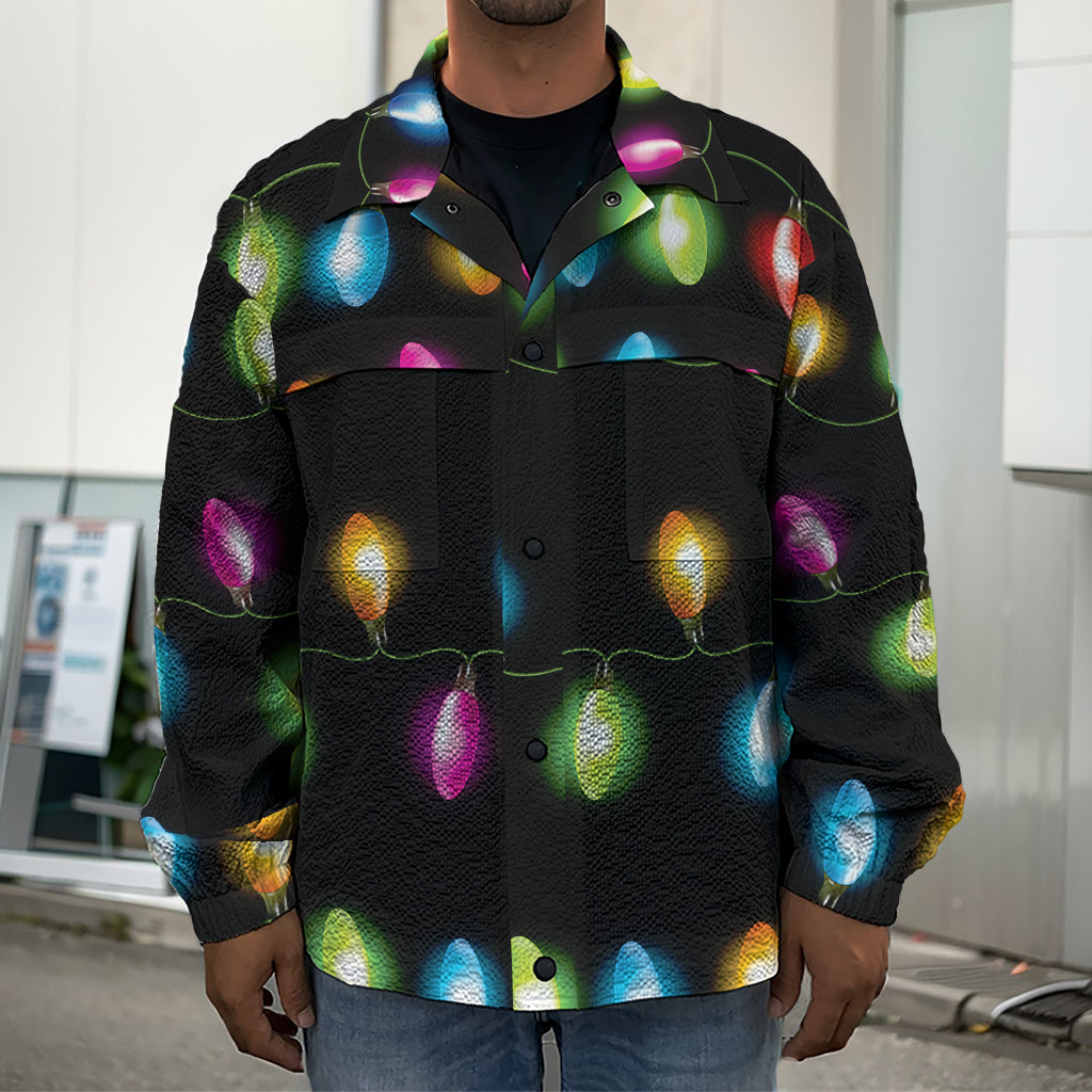 Colorful Christmas Lights Print Men's Shirt Jacket