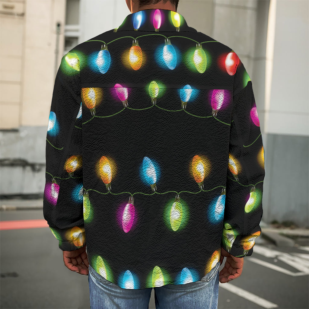 Colorful Christmas Lights Print Men's Shirt Jacket