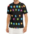 Colorful Christmas Lights Print Men's Short Sleeve Rash Guard