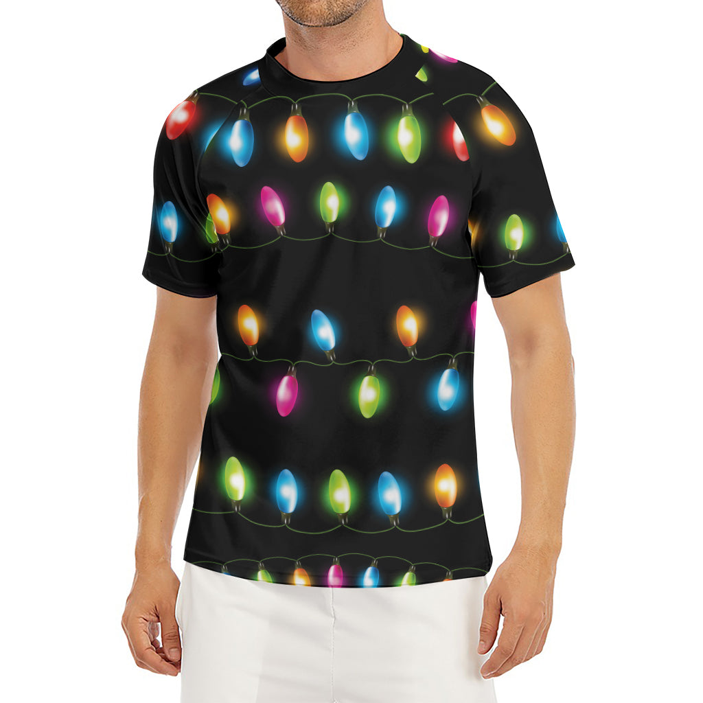 Colorful Christmas Lights Print Men's Short Sleeve Rash Guard