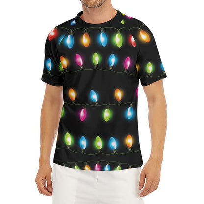 Colorful Christmas Lights Print Men's Short Sleeve Rash Guard