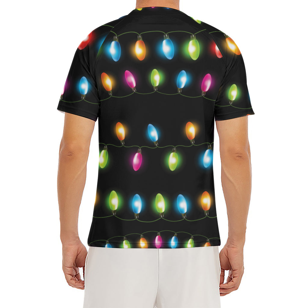 Colorful Christmas Lights Print Men's Short Sleeve Rash Guard