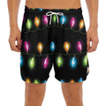 Colorful Christmas Lights Print Men's Split Running Shorts