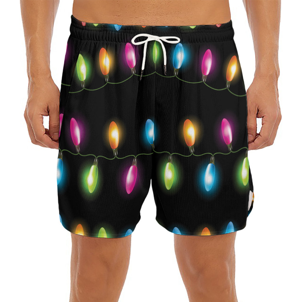 Colorful Christmas Lights Print Men's Split Running Shorts